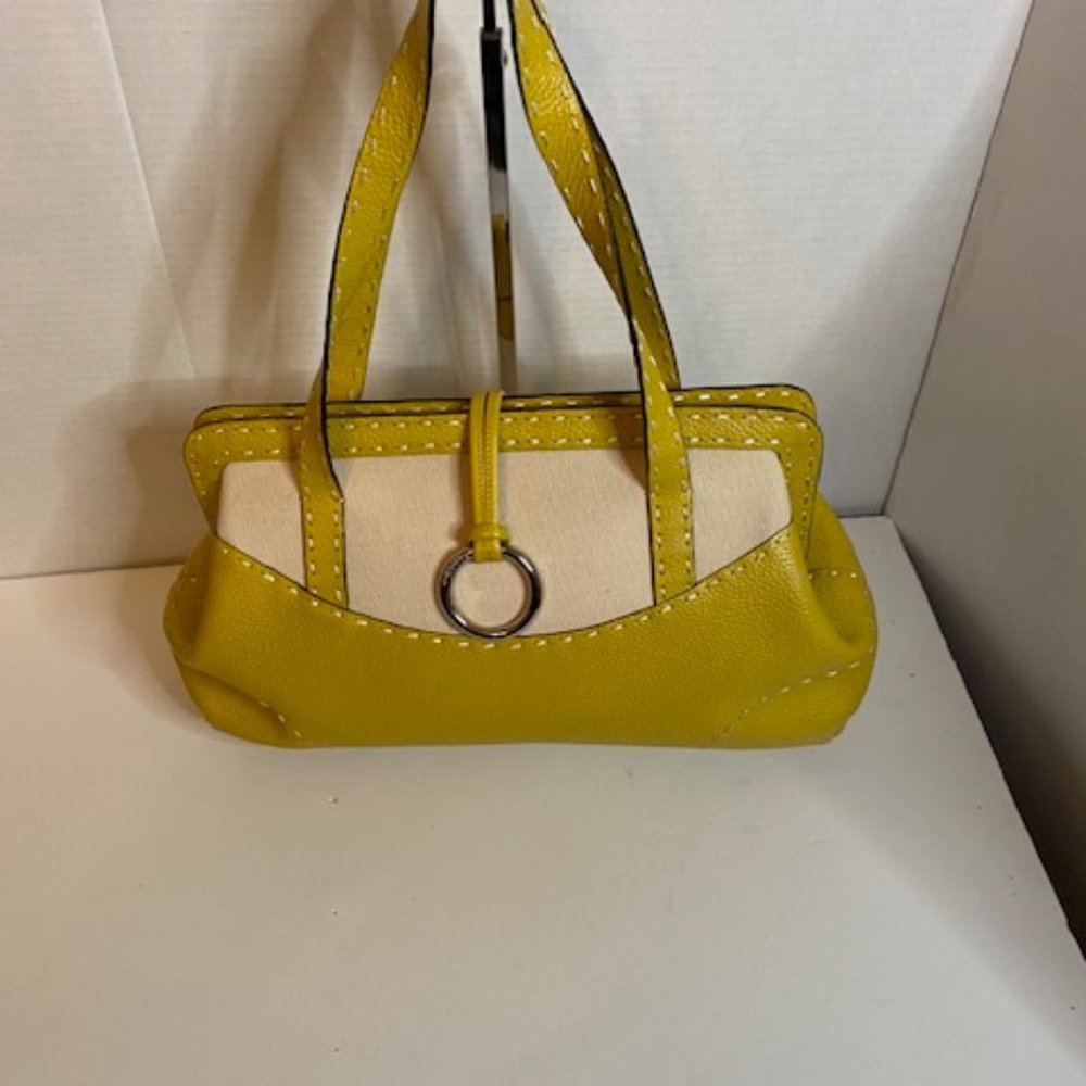 BCBG MaxAzria Yellow Beige Textured Satchel with Handles